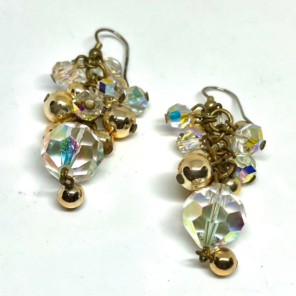 Aurora Borealis & Gold Cluster Earrings